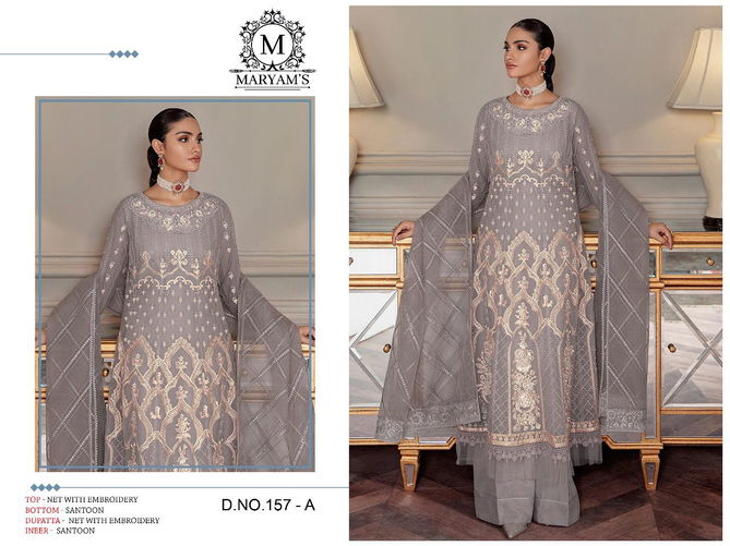 Maryams 157 Heavy Net Embroidery Pakistani Suits Catalog
